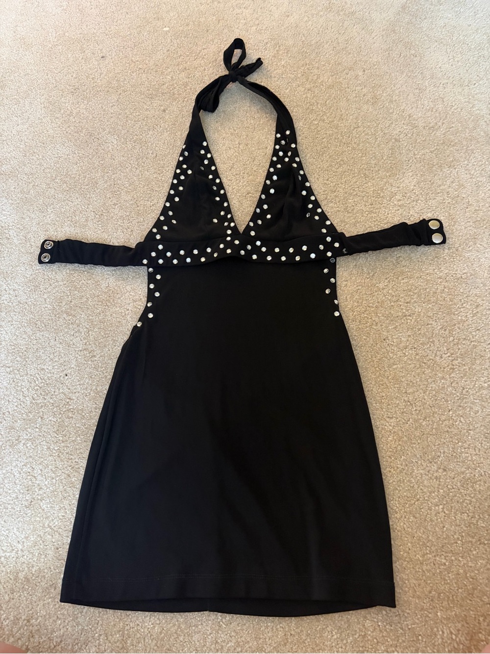 Black Studded Halter One-Piece Dress